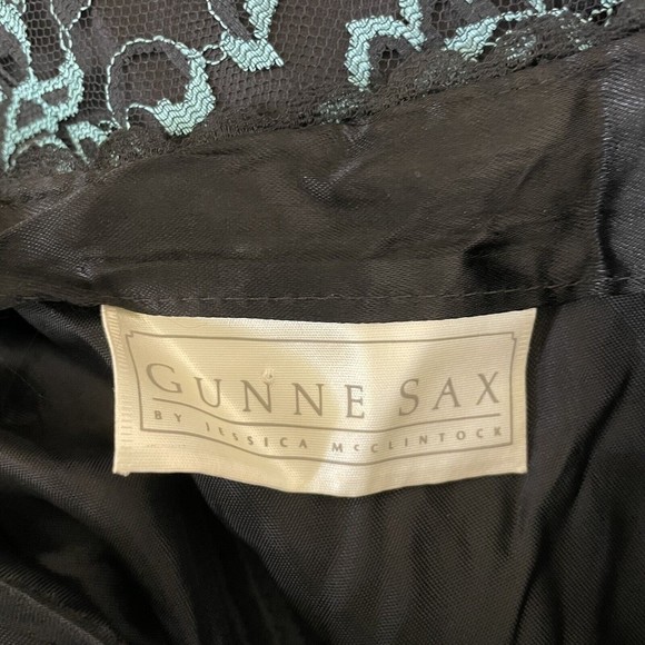 Gunne Sax by Jessica McClintock Black Floral Lace Gown Bow Small XS - Picture 11 of 11